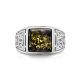 Geometric Men's Signet Ring With Green Amber The Cesar, Ring Size: 13 / 22, image , picture 4