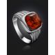 Stylish Silver Men's Ring With Cognac Amber The Cesar, Ring Size: / 22.5, image , picture 2