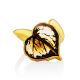 Linden Leaf Motif Gilded Silver Amber Ring, Ring Size: Adjustable, image , picture 3