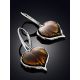 Linden Leaf Motif Silver Amber Earrings, image , picture 2