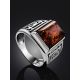 Filigree Silver Signet Ring With Cognac Amber The Cesar, Ring Size: 10 / 20, image , picture 2
