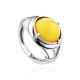 Bright Honey Amber Men's Ring In Sterling Silver The Cesar, Ring Size: 12 / 21.5, image 