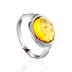 Glossy Silver Ring With Lemon Amber The Amigo, Ring Size: 8.5 / 18.5, image 