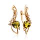 Fabulous Gold-Plated Amber Earrings With Crystals The Swan, image 
