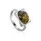Sterling Silver Ring With Oval Green Amber Stone The Saturn, Ring Size: 6 / 16.5, image 