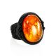 Dark Leather Open Ring With Cherry Amber The Nefertiti, Ring Size: Adjustable, image 