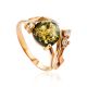 Fabulous Gold-Plated Ring With Green Amber And Crystals The Swan, Ring Size: 6 / 16.5, image 