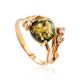 Fabulous Gold-Plated Ring With Green Amber And Crystals The Swan, Ring Size: 12 / 21.5, image 