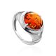 Bold Silver Men's Ring With Cognac Amber The Cesar, Ring Size: 8.5 / 18.5, image 