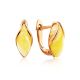 Cute Golden Earrings With Honey Amber The Snowdrop, image 