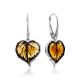 Linden Leaf Motif Silver Amber Earrings, image 