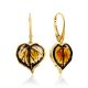 Leaf Motif Gilded Silver Amber Dangle Earrings, image 