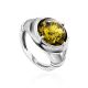 Bold Green Amber Men's Ring In Sterling Silver The Cesar, Ring Size: 7 / 17.5, image 