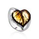 Luminous Leaf Motif Silver Amber Adjustable Ring, Ring Size: Adjustable, image 