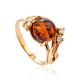 Amber Ring In Gold With Crystals The Swan, Ring Size: 8 / 18, image 