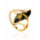 Golden Ring With Bright Green Amber The Vesta, Ring Size: 8 / 18, image 