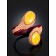 Two-Toned Leather Cuff Bracelet With Natural Amber Centerstone, image , picture 2