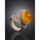 Safari Style Leather Ring With Natural Amber Centerstone, Ring Size: Adjustable, image , picture 2