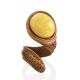 Boho Chic Brown Leather Ring With Natural Amber, Ring Size: Adjustable, image , picture 3
