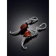 Sea Horse Design Silver Amber Earrings, image , picture 2
