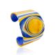 Blue And Yellow Leather Cuff Bracelet With Natural Amber, image 