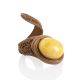 Boho Chic Brown Leather Ring With Natural Amber, Ring Size: Adjustable, image 