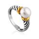 Trendy Bicolor Ring With Glossy Pearl Centerstone, Ring Size: 8 / 18, image 