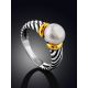 Trendy Bicolor Ring With Glossy Pearl Centerstone, Ring Size: 8 / 18, image , picture 2