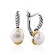 Chic Bicolor Earrings With Pearl Centerstones, image 