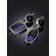 Asymmetric Design Charoite And Onyx Earrings The Bella Terra, image , picture 2