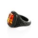 Black Leather Amber Adjustable Ring The Nefertiti, Ring Size: Adjustable, image , picture 3