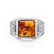 Classic Men's Signet Ring With Cognac Amber In Sterling Silver The Cesar, Ring Size: / 22.5, image , picture 3