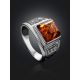Classic Men's Signet Ring With Cognac Amber In Sterling Silver The Cesar, Ring Size: / 22.5, image , picture 2