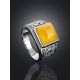 Stunning Silver Ring With Honey Amber The Cesar, Ring Size: / 24, image , picture 2