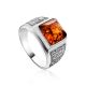 Classic Men's Signet Ring With Cognac Amber In Sterling Silver The Cesar, Ring Size: 13 / 22, image 