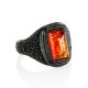 Black Leather Amber Adjustable Ring The Nefertiti, Ring Size: Adjustable, image 