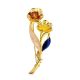 Bright Gold Plated Brooch With Amber And Enamel The Beoluna, image 