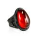 Dark Leather Open Ring With Lemon Amber The Nefertiti, Ring Size: Adjustable, image 