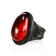 Dark Leather Open Ring With Lemon Amber The Nefertiti, Ring Size: Adjustable, image , picture 3