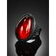 Dark Leather Open Ring With Lemon Amber The Nefertiti, Ring Size: Adjustable, image , picture 2