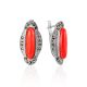 Bright Synthetic Coral Earrings With Marcasites The Lace, image 