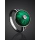 Green Enamel Silver Ring With Crystal The Heritage, Ring Size: 6.5 / 17, image , picture 2