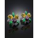Floral Motif Stud Earrings With Enamel, image , picture 2