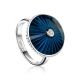 Blue Enamel Silver Ring With Diamond The Heritage, Ring Size: 5.5 / 16, image 