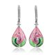 Pink Enamel Drop Earrings With Crystals The Romanov, image 