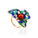 Bold Gold-Plated Ring With Cognac Amber And Enamel The Verona, Ring Size: 5.5 / 16, image 