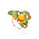 Colorful Enamel Ring With Honey Amber In Gold-Plated Silver The Verona, Ring Size: 8.5 / 18.5, image 