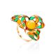 Colorful Enamel Ring With Honey Amber In Gold-Plated Silver The Verona, Ring Size: 11.5 / 21, image 