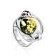 Futuristic Silver Ring With Green Amber The Orion, Ring Size: 9 / 19, image 