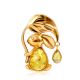 Cute Gilded Rabbit Brooch With Natural Amber, image 